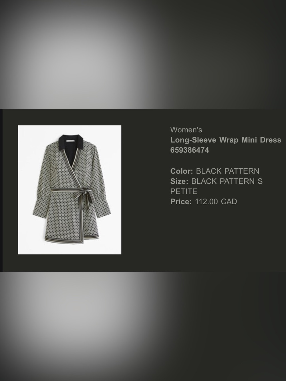 Abercrombie & Fitch Black and White Printed Long-Sleeve Wrap Dress